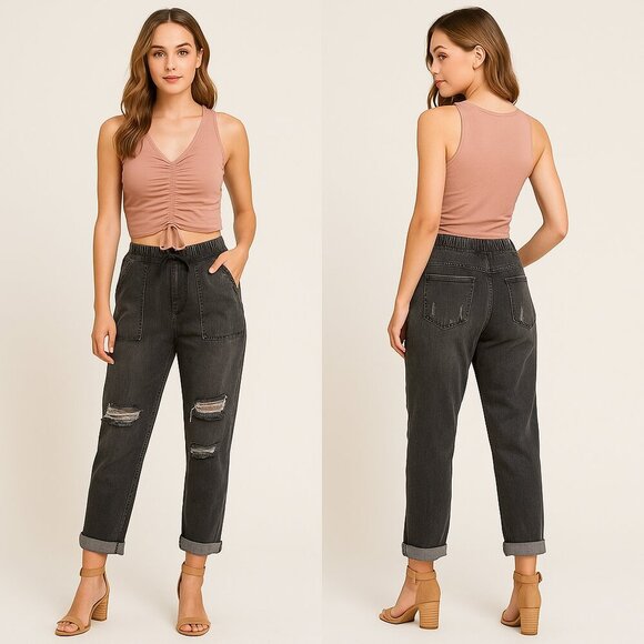 👖🔥 SIDEFEEL Women's High-Rise Distressed Denim Jogger Jeans | Size Medium 🔥👖 - Picture 1 of 12